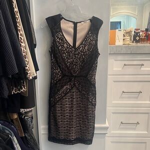 Oasis Black and Cream Backless Lace Dress